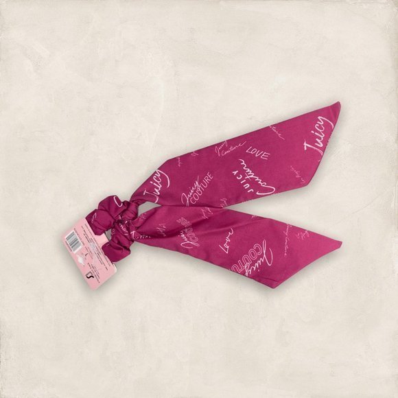 New Juicy Couture Pink Logo Hair Tie Ribbon Scrunchie Scrunchy Ponytail Holder- - Picture 3 of 3